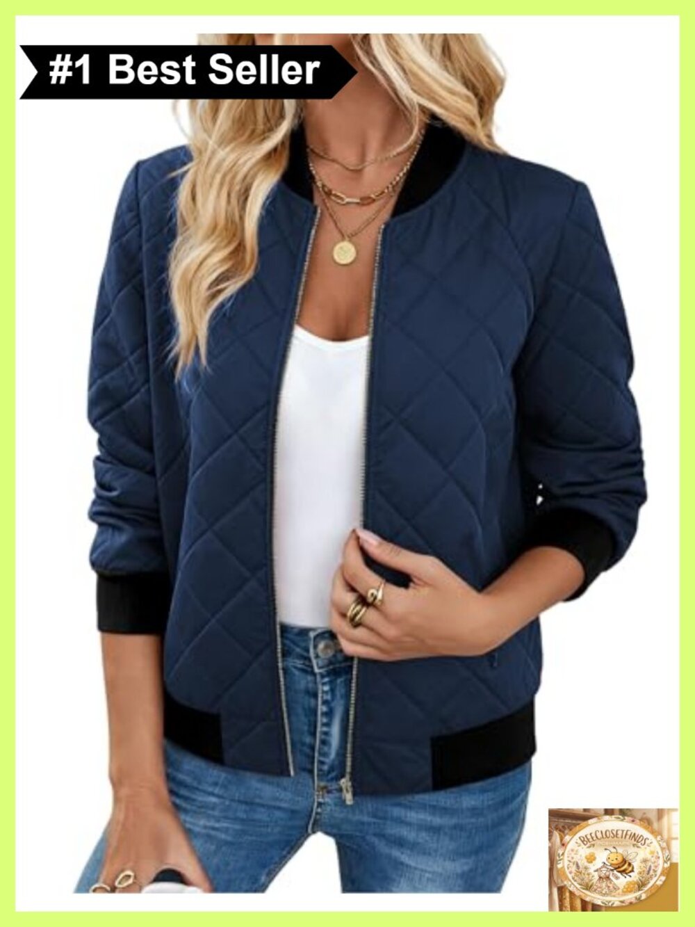 Zeagoo Quilted Bomber Jacket Zip Up Lightweight Coat Fall Outfit